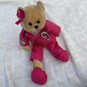 Singing Nurse Plush Pink Scrubs Bear "I'll Be There" Chantilly Lane Musical Toy